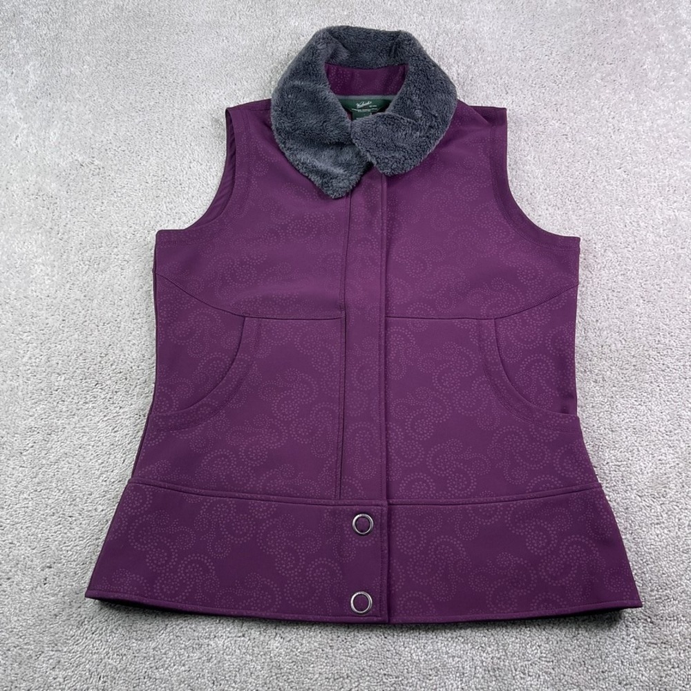 Woolrich Womens Vest Large Purple Summit Soft Shell Full Zip Faux Fur Collar